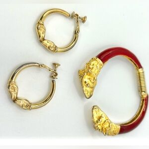 Donald Stannard  Metal Crimson Enamel Ram's Head Bracelet circa 1970s